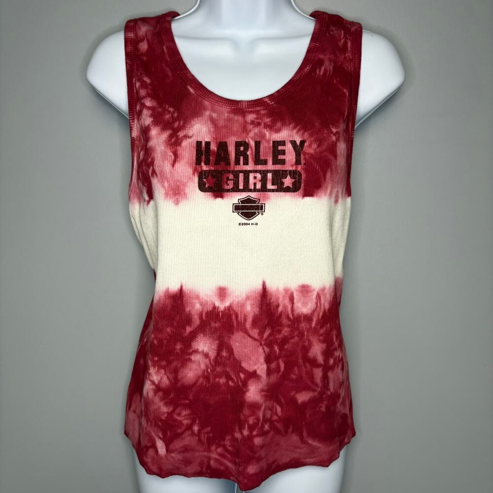 Harley‎ Davidson Michigan Shimmer Red White Tie Dye Ombre Tank Womens Sz L